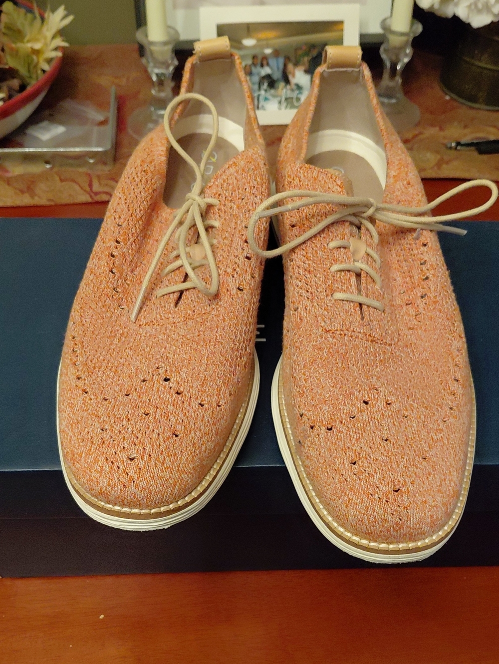 Cole Haan Men's Knit Zero Grand Lace-Up Oxfords in Peach with Tan Laces
